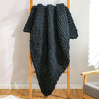 YAAPSU Chunky Knit Throw Blanket for Couch, 51"x63", 100% Hand Knitted Thick Cable Knit with Cozy Jumbo Chenille Yarn, Soft Large Rope Knot Crochet Blankets for Sofa Bed Living Room Décor, Black Grey