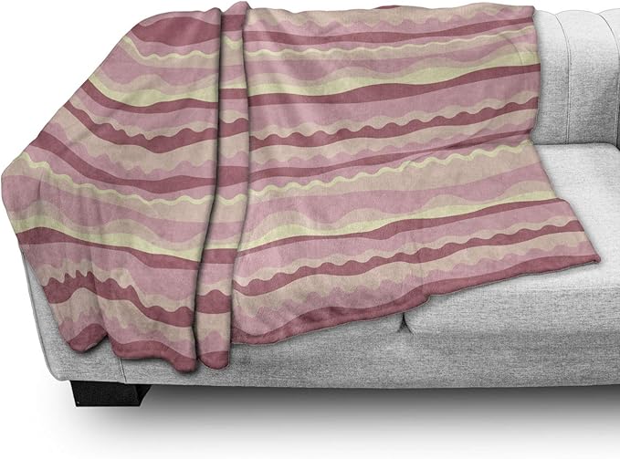 Lunarable Dusty Rose Throw Blanket, Doodle Style Waves Horizontal Stripes Simplistic Cheerful, Flannel Fleece Accent Piece Soft Couch Cover for Adults, 50" x 70", Dried Rose Pale Pink