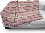 Lunarable Dusty Rose Throw Blanket, Doodle Style Waves Horizontal Stripes Simplistic Cheerful, Flannel Fleece Accent Piece Soft Couch Cover for Adults, 50" x 70", Dried Rose Pale Pink