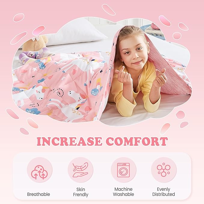 HOSUKKO Weighted Blanket - 2 lbs Cooling Pink Unicorn Heavy Blanket - Small Size Breathable Blanket for Hot Sleepers(36 * 48 inches, 2 lbs)