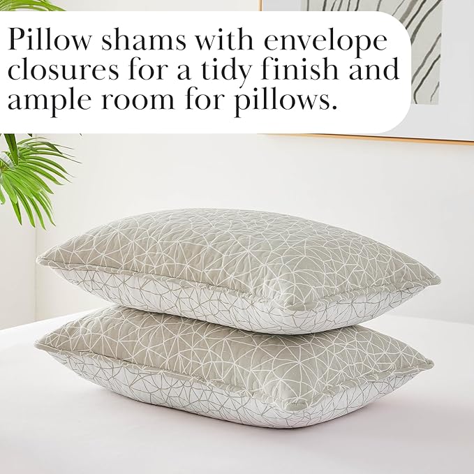 Southshore Fine Living, Inc. Farmhouse Bedspread, Full Size Quilt Set, Queen Coverlet, Light Weight Quilt, 3-Piece Set Geometric Bedding with Two Matching Pillow Shams, Full/Queen, Reversible Taupe