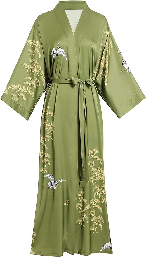Aensso Long Soft Lightweight Silky Kimonos Robes for Women, Luxury Japanese Floral Womens Kimono Robe