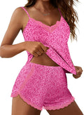 Ekouaer Satin Pajama Set for Women 2 Piece Silky Lingerie Sleepwear Lace Camisole Pj Shorts Set Soft Nightwear S-XXL