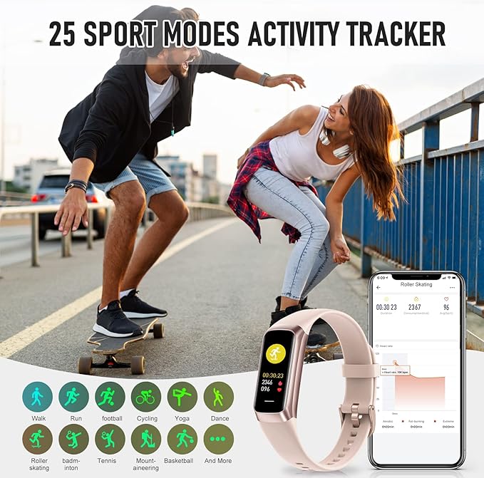 Fitness Tracker, Activity Trackers with 24/7 Heart Rate, Blood Oxygen Blood Pressure Sleep Monitor, Step Counter with 1.1" AMOLED Touch Color Screen, Calorie Pedometer Health Smart Watch for Women Men
