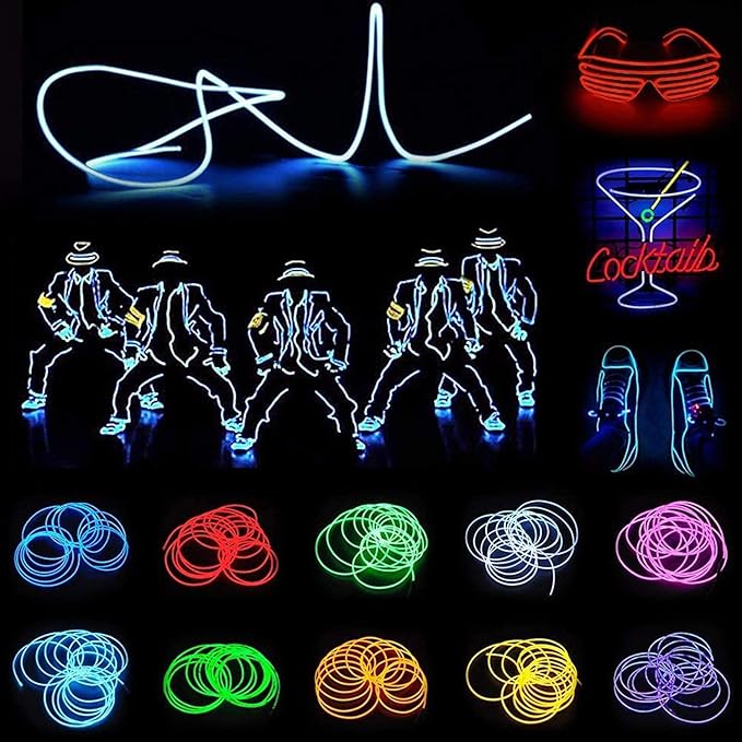 JIGUOOR USB Rechargeable EL Wire 32.8ft/10m (5mx2) Bright Neon Light Strip 360° Illumination Neon Tube Rope Lights for DIY, Festival, Party Decoration, Halloween, Chrismas (32.8ft/10M, Purple)