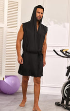 VintageClothing Men's Summer Robe with Hooded Lightweight Bathrobe House Kimono Sleeveless Sexy Sleepwear Pajamas