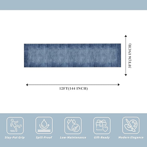 3x12 ft Non Skid Hallway Runner Rug - Kitchen Runner Rug with Rubber Backing Low Pile Thin Carpet Runners for Kitchen Entryway Bathroom,Modern Abstract Neutral（Navy Blue,3x12）