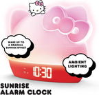 Hello Kitty Sunrise Alarm Clock with Color-Changing RGB LED Night Light – Ambient Lighting, Time/Date/Temperature Display, USB Powered w/Device Charging, Red