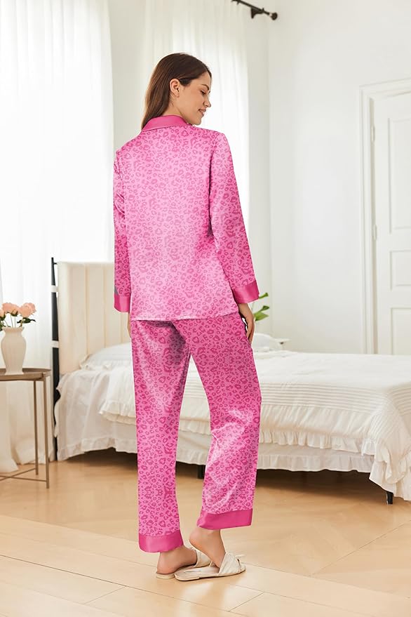 Ekouaer Silk Pajamas for Women Long Sleeve Satin Pajama Set Silky Pj Sets 2 Piece Button Down Loungewear Sleepwear
