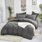Luxlovery Grey Comforter Set Queen Men Dark Grey Comforter Bedding Sets 3PCS Solid Breathable Soft Charcoal Gray Quilts Set Modern Queen Comforter Women Men