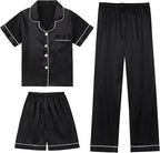 DIPUG 3 Piece Girls Silk Pajamas Set Soft Satin PJs Sleepwear for Comfortable Nights