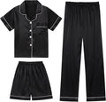 DIPUG 3 Piece Girls Silk Pajamas Set Soft Satin PJs Sleepwear for Comfortable Nights