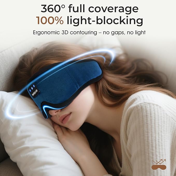 Sleep mask Headphones,100% Blackout 3D Zero Eye Pressure Bluetooth Sleep mask Breathable Eye mask with Bluetooth Headphones Sleep Headphones for Side Sleepers, 14H Playtime&Bluetooth 5.4 Blue