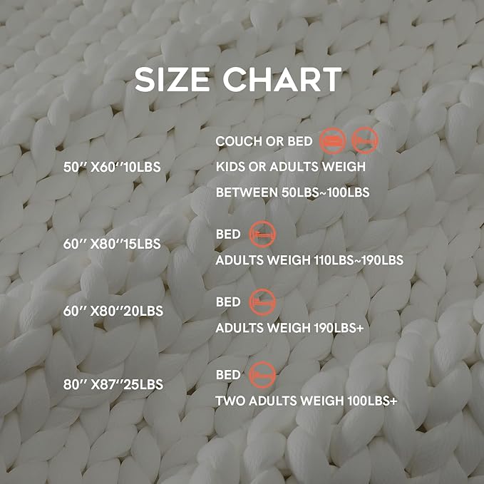 YnM Cooling Weighted Blanket, Handmade Chunky Yarn Knitted Design, Temperature Regulating and Breathable, Machine Washable Throw for Sleep or Home Decor (White, 60x80 Inch, 20lbs)