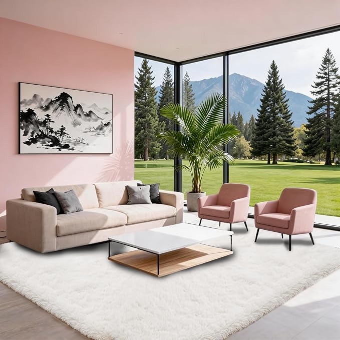 Soft Shag Area Rugs for Living Room 5x7 White, Fluffy Furry Shaggy Fuzzy Area Rug, Upgrade Non-Slip Rectangular Shag Carpet, High Pile Soft Throw Rug for Bedroom and Kids Room, Home Decor Aesthetic