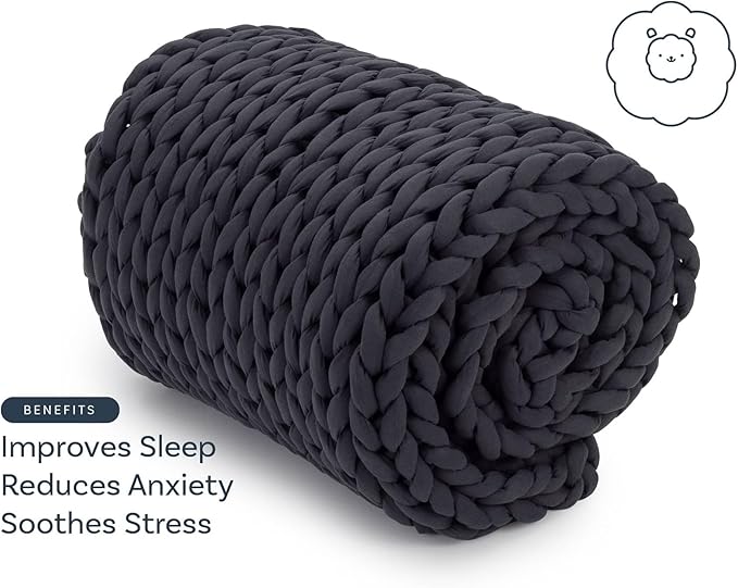 Nuzzie Original Knit Weighted Blanket - Breathable, Cooling, Hand Made Knit Throw Blanket for Sleep - Machine Washable, Stylish Design (Charcoal, Full | 16lbs | 48"x72")