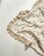 Muslin Ruffled Baby Blanket, Extra Large 52 x 52 Inches, Soft Breathable Cotton Crib Blanket for Newborn Infant Toddler (Mustard Yellow-Ruffled, Printed)