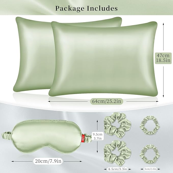 my novel things Satin Pillowcase for Sleeping Women Birthday Gift Set, 2Pack Standard Size Silky Pillow Cases 7P Set for Her Mom Friend Sister Wife