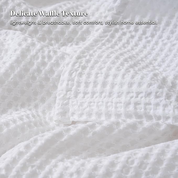 PHF Ultra Soft Waffle Weave Throw Blanket 50"x 60"- Washed Lightweight Breathable Cozy Woven Blanket for Bed - Aesthetic Decor for Couch Bedding Sofa Home Car - White