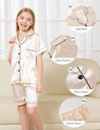 DIPUG 3 Piece Girls Silk Pajamas Set Soft Satin PJs Sleepwear for Comfortable Nights