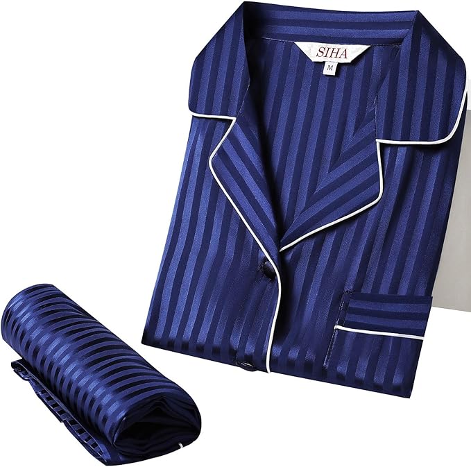 SIHA Satin Silk Pajamas for Women Pajama Set With Long Sleeve Button-Down Satin Pajamas Sleepwear XS-3XL