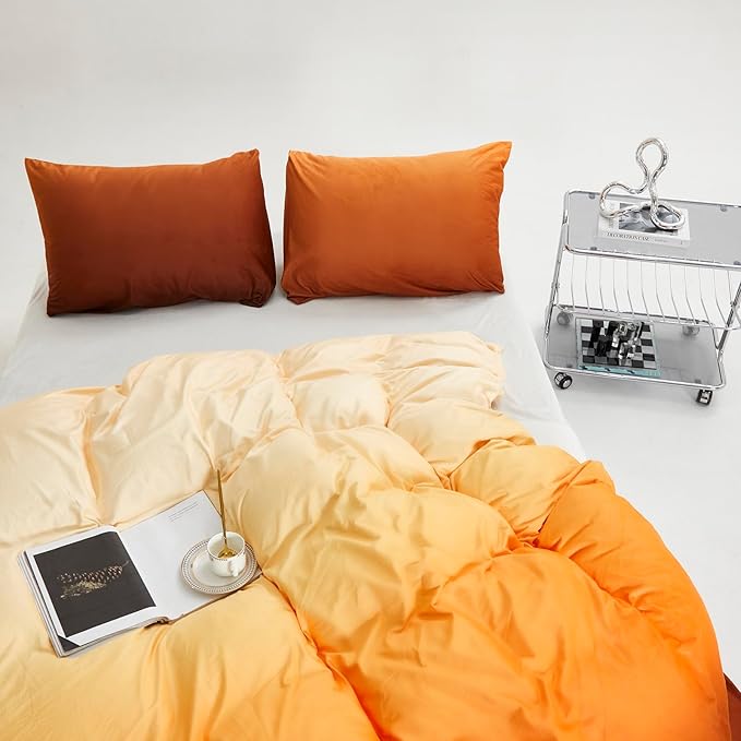 CLOTHKNOW Orange Yellow King Size Comforter Set 3Pcs Velvet Bedding Sets Soft Dark Yellow Comforter with 2 x Pillow Cases