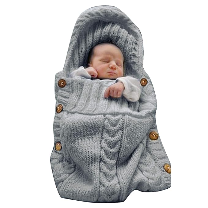 XMWEALTHY Newborn Baby Wrap Swaddle Blanket Knit Sleeping Bag Receiving Blankets Stroller Wrap for Baby Dark Grey 0-6 Month