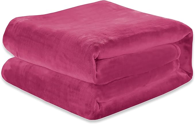 Elegant Comfort Luxury Velvety Feel Blanket, All-Season Lightweight Blanket, Ultra Plush, Soft, Cozy-Fuzzy Flannel Fleece for Couch, Sofa, Bed, Travel, Solid Design, Twin/Twin XL, Hot Pink