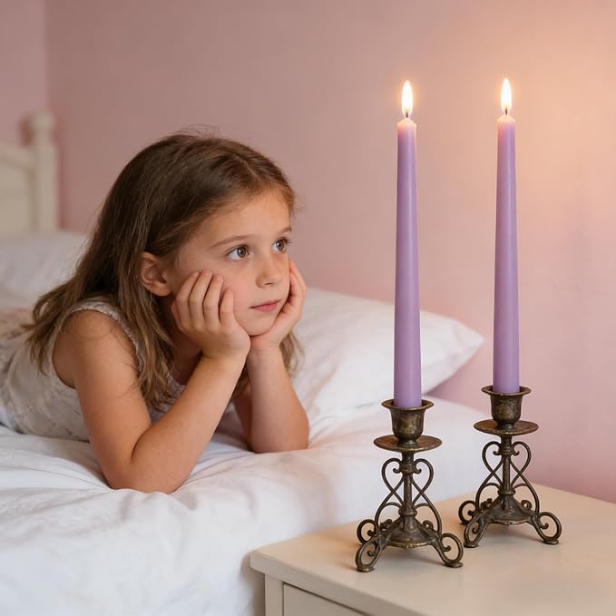 12-Pack Light-Purple Taper Candles, 10 Inch Unscented Dripless Candlesticks, Long-Lasting Burn Time of 7-8 Hours, Perfect for Home Décor, Weddings, and Events