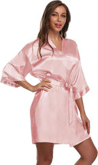 Women's Satin Short Robe Bridesmaid Bride Wedding Party Robes Silky Sleepwear Loungewear