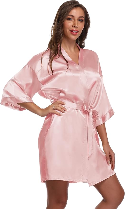 Women's Satin Short Robe Bridesmaid Bride Wedding Party Robes Silky Sleepwear Loungewear
