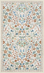 Lahome Claude Floral 3x5 Beige Nursery Rug, Non-Slip Washable Area Rugs for Dorm Bedside Entryway, Botanical Soft Boho Carpet for Kids Room, Entrance Indoor