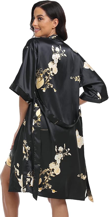 Women's Satin Robes Set with Nightgown Silk Kimono Pajamas 2 Piece Sleepwear Camisole Wedding Bride Gown Set