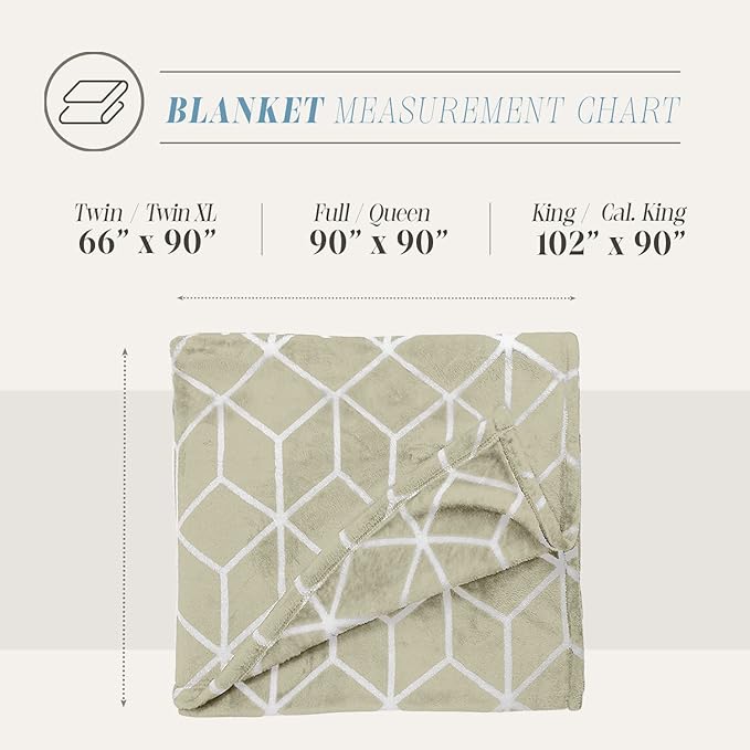 Elegant Comfort Luxury Velvety Feel Blanket, All-Season Lightweight Blanket, Ultra Plush, Soft, Cozy-Fuzzy Flannel Fleece for Couch, Sofa, Bed, Travel, Cube Design, Full/Queen, Cream