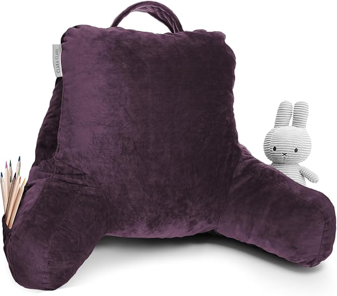 Clara Clark Reading Pillow for Kids & Teens with Shredded Memory Foam, Backrest Pillows for Reading, Watching, and Gaming, Use on The Couch, Bed, or Floor, Adjustable Support, Washable Cover Purple