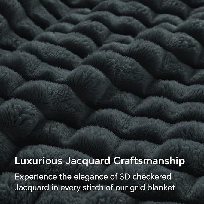 BEDELITE Charcoal Gray Throw Blanket Twin Size for Bed- Super Soft and Warm 3D Checkered Fluffy Fuzzy Fleece Blanket, Luxurious Plush Cozy Blanket for Room Decor for Spring and Summer, 60x80 inches