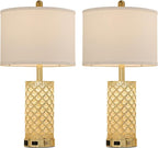 SAIWEYA Crystal Table Lamp Set of 2-24in Gold Bedroom Lamps 3-Way Dimmable Touch Lamp with Night Light, 2 USB Ports + AC Outlet Bedside Night Stand Lamp for Living Room (Gold-2 Pack 24In)