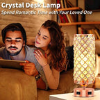 Crystal Table Lamps, Rose Gold Touch Desk Lamp Bedside Pink Lamp with 2 USB Charging Port Nightstand Night Light Room Decor for Bedroom, Kids Room, Home Office, Living Room,Bar, Restaurant