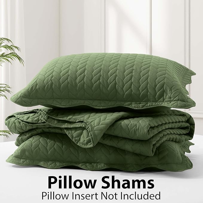 IR Imperial Rooms Queen Quilt Bedding Set Size (90" x 96") + 2 Pillow Shams (20" x 26"+ 2") - 3 Pcs All Season Lightweight Reversible Microfiber Coverlet Embossed Quilt Bedspread (Olive Green)