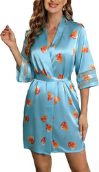 Ekouaer Women's Satin Robe Silk Kimono Bathrobe Bridesmaid Wedding Bridal Party Robes 3/4 Bell Sleeve Sleepwear S-XXL