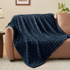 BEDELITE Navy Throw Blanket for Couch and Bed- Super Soft and Warm 3D Checkered Fluffy Fuzzy Fleece Blanket, Luxurious Plush Cozy Blanket for Room Decor Fall and Winter, 50x70 inches