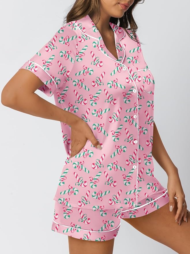LILLUSORY Silk Satin Pajama Set for Women 2 Piece Lounge Pjs Winter Matching Summer Sleepwear Button Down Shirt Shorts