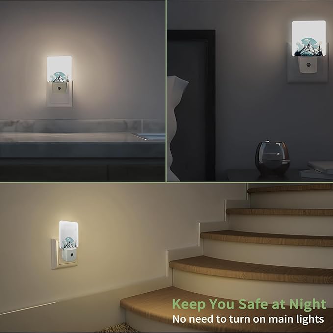 Nordic Forest Mountain Night Light, Night Light Plug into Wall with Dusk to Dawn Sensor, LED Lamp Energy Saving Lights for Men Women Boys Girls,Lamp for Bedroom Bathroom Hallway