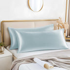 BEDELITE Satin Body Pillow Cover 2 Pack, Super Soft and Cooling Body Pillow Pillowcase for Hair and Skin, Breathable Silky Full Long Pillowcase Cover(20"x54", Stone Blue)