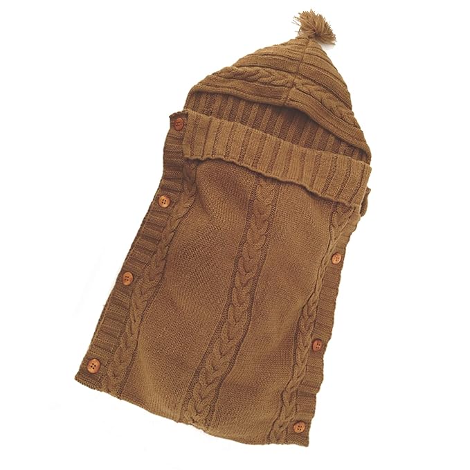 XMWEALTHY Newborn Baby Wrap Swaddle Blanket Knit Sleeping Bag Receiving Blankets Stroller Wrap for Baby Coffee 0-6 Month