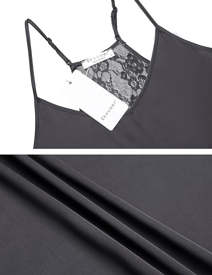 Ekouaer Satin Pajamas Women Lace Sleepwear Lingerie Cami Shorts Set Nightwear XS-XXL