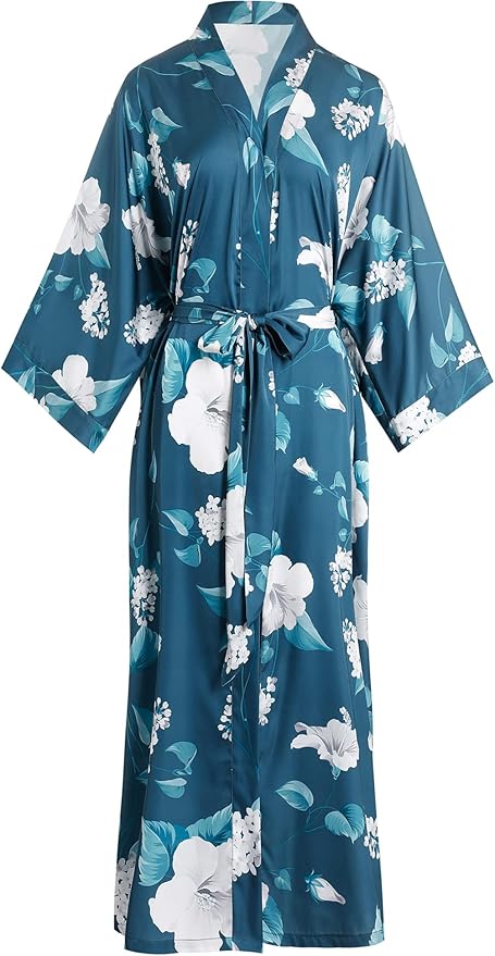 Aensso Long Soft Lightweight Silky Kimonos Robes for Women, Luxury Japanese Floral Womens Kimono Robe