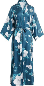 Aensso Long Soft Lightweight Silky Kimonos Robes for Women, Luxury Japanese Floral Womens Kimono Robe
