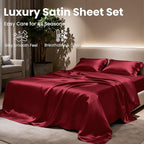 Love's cabin 4Piece California King Satin Bed Linen Set, Burgundy Silky Satin Sheets, Deep Pocket, Luxury Silk Feel, 1 Flat, 1 Fitted Sheet, 2 Pillow Cases