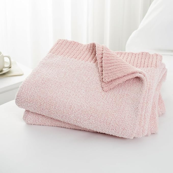 Carriediosa Heather Throw Blanket 50" X 60", 400GSM Ultra Soft Microfiber Fuzzy Fluffy Reversible Knitted Blankets Cozy Plush Lightweight and Warm Fall Throws for Couch, Bed, Sofa, Dusty Pink